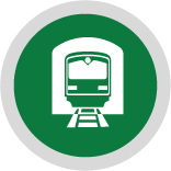 a green icon with a white passenger rail train within it